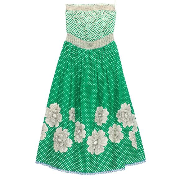Maeve Dress Strapless Cottage Academia Retro Romantic Floral Polka Dot Green 2 - Picture 1 of 5